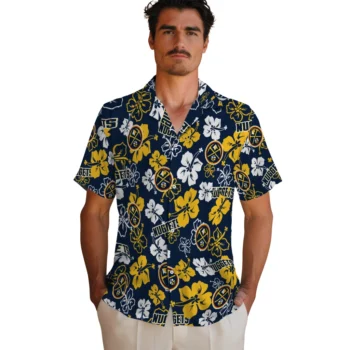 denver nuggets hibiscus bloom blue hawaiian shirts fashion forward