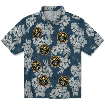 denver nuggets hibiscus flowers navy blue hawaiian shirts best selling