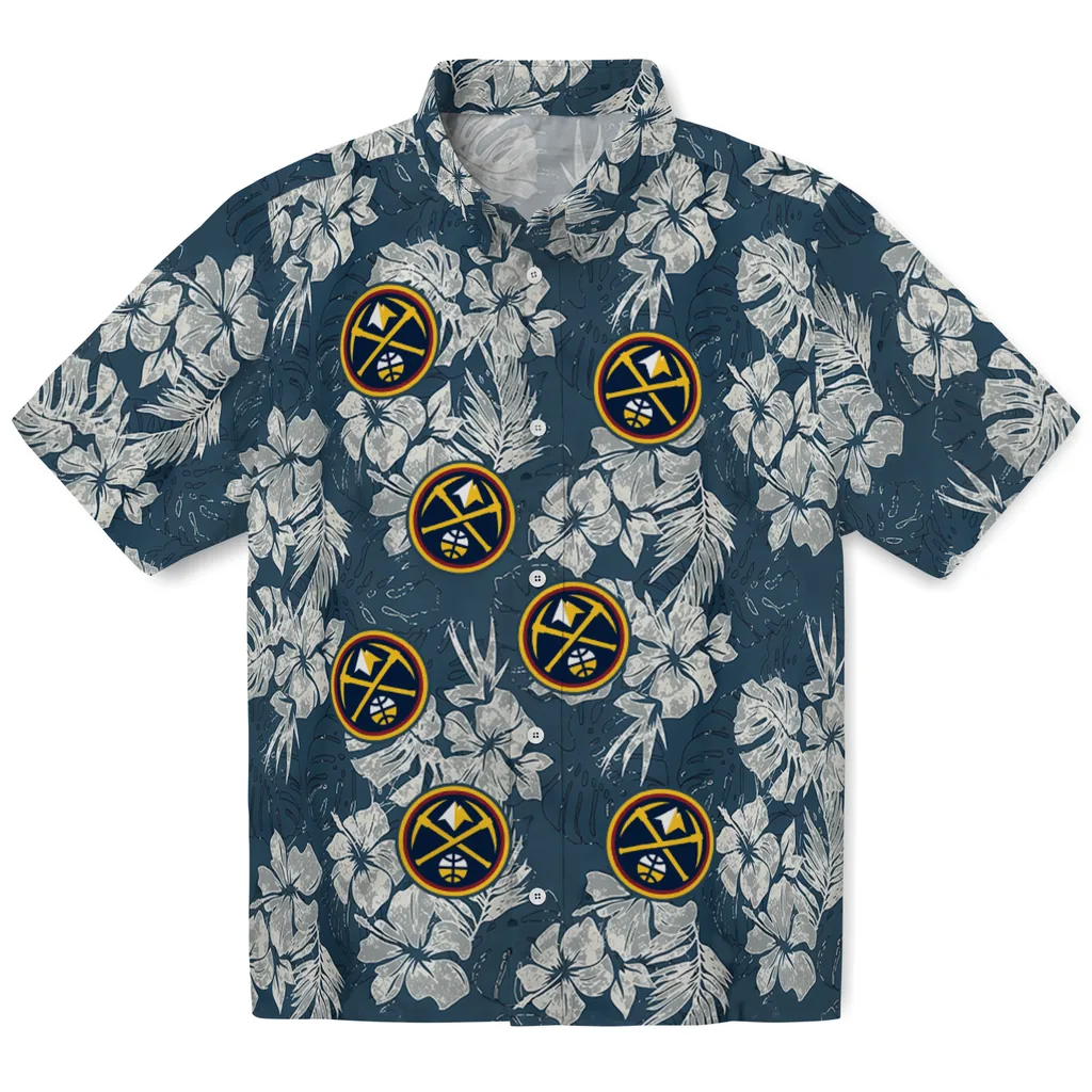 Denver Nuggets Hawaiian Shirt - Hibiscus Flowers denver nuggets hibiscus flowers navy blue hawaiian shirts best selling