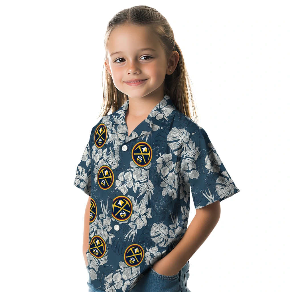 Denver Nuggets Hawaiian Shirt - Hibiscus Flowers denver nuggets hibiscus flowers navy blue hawaiian shirts premium grade