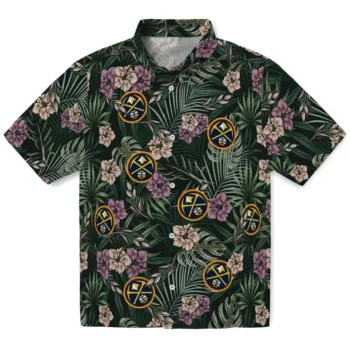 denver nuggets hibiscus leaves pattern green hawaiian shirts best selling