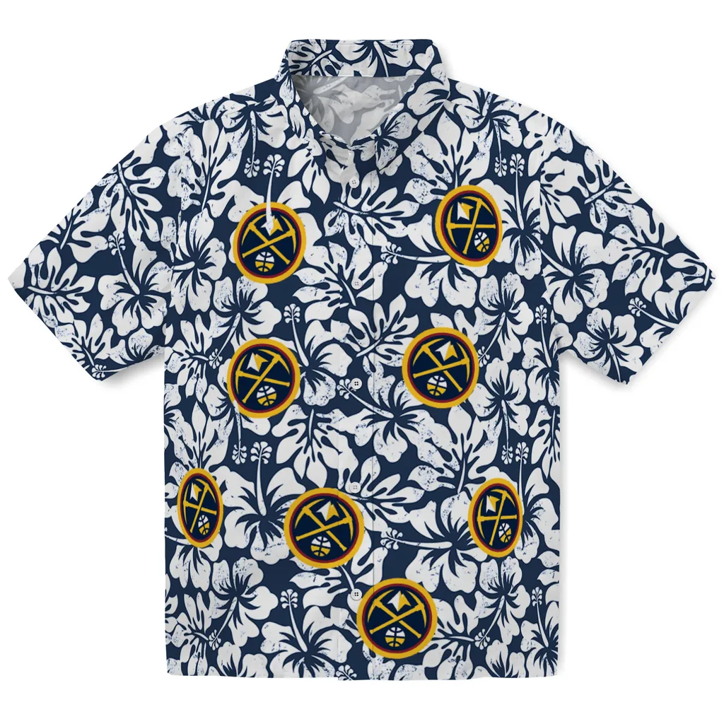 Denver Nuggets Hawaiian Shirt - Hibiscus Motif denver nuggets hibiscus motif blue white hawaiian shirts best selling