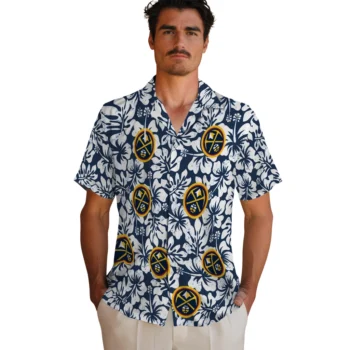 denver nuggets hibiscus motif blue white hawaiian shirts fashion forward