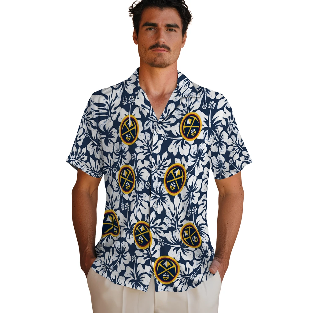 Denver Nuggets Hawaiian Shirt - Hibiscus Motif denver nuggets hibiscus motif blue white hawaiian shirts fashion forward