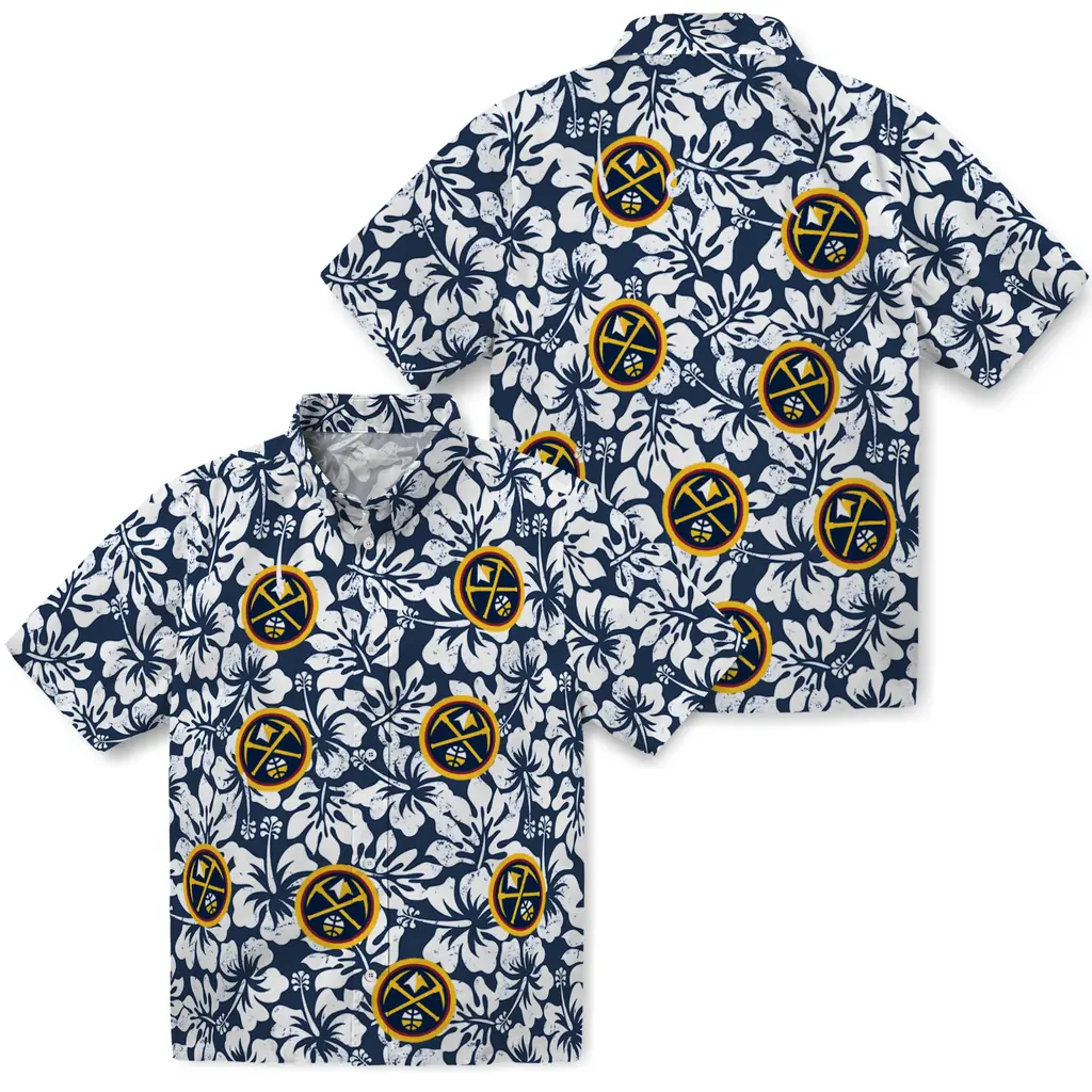 Denver Nuggets Hawaiian Shirt - Hibiscus Motif denver nuggets hibiscus motif blue white hawaiian shirts high quality