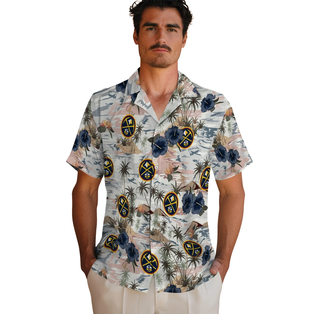 Denver Nuggets Hawaiian Shirt - Hibiscus Seaside denver nuggets hibiscus seaside white hawaiian shirts fashion forward