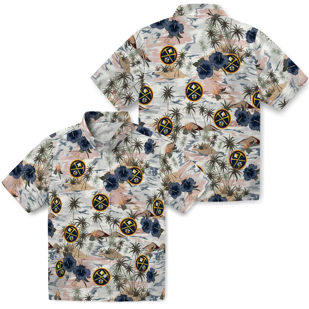 Denver Nuggets Hawaiian Shirt - Hibiscus Seaside denver nuggets hibiscus seaside white hawaiian shirts high quality