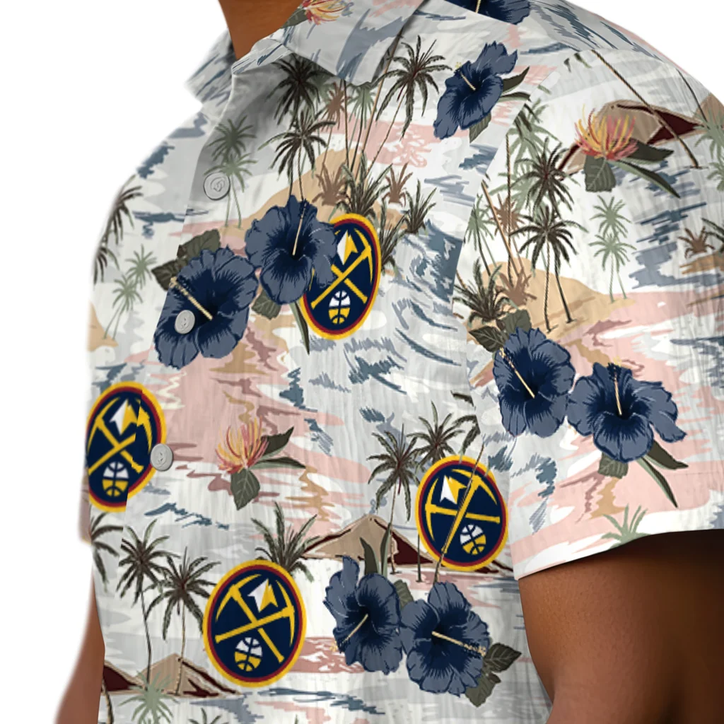 Denver Nuggets Hawaiian Shirt - Hibiscus Seaside denver nuggets hibiscus seaside white hawaiian shirts trendy