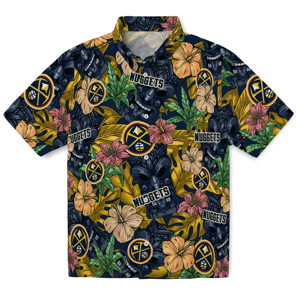 Denver Nuggets Hawaiian Shirt - Hibiscus Tiki Jungle denver nuggets tiki jungle blue hawaiian shirts best selling