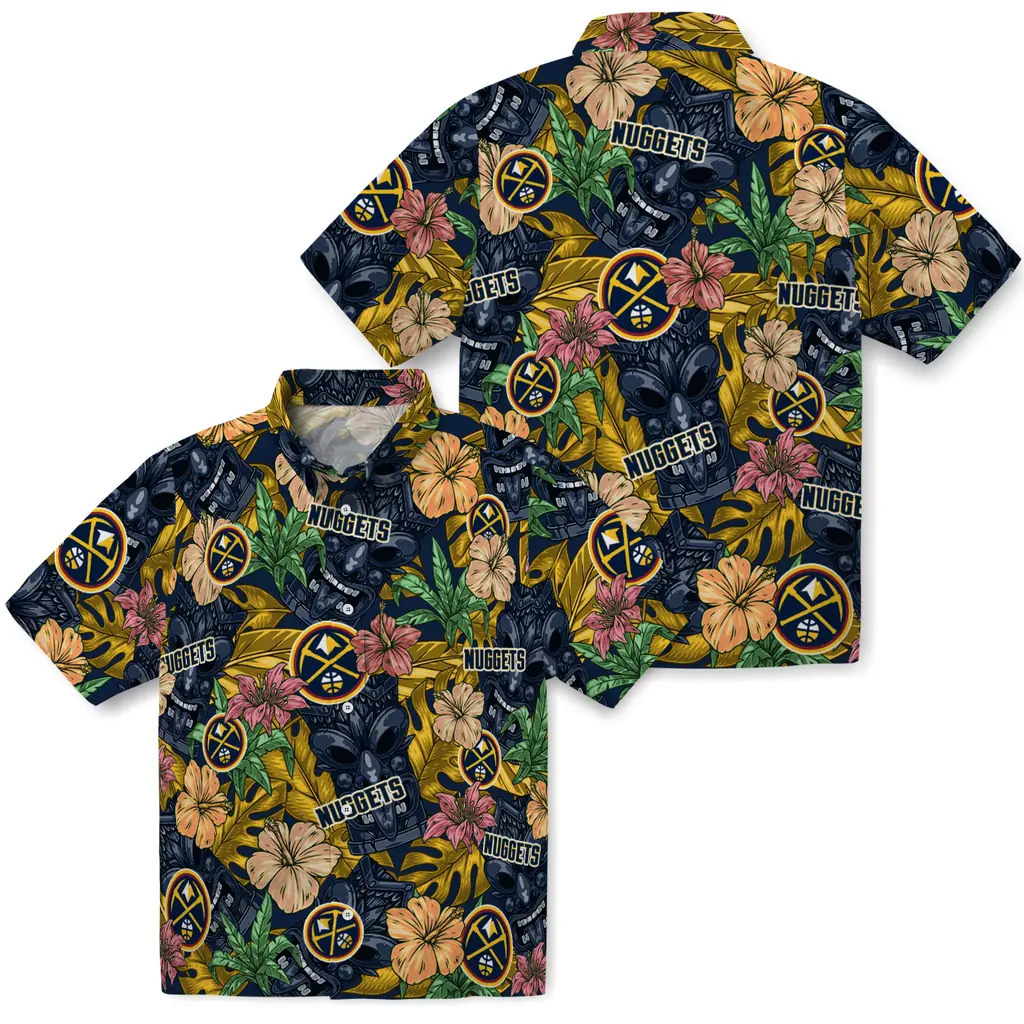 Denver Nuggets Hawaiian Shirt - Hibiscus Tiki Jungle denver nuggets tiki jungle blue hawaiian shirts high quality