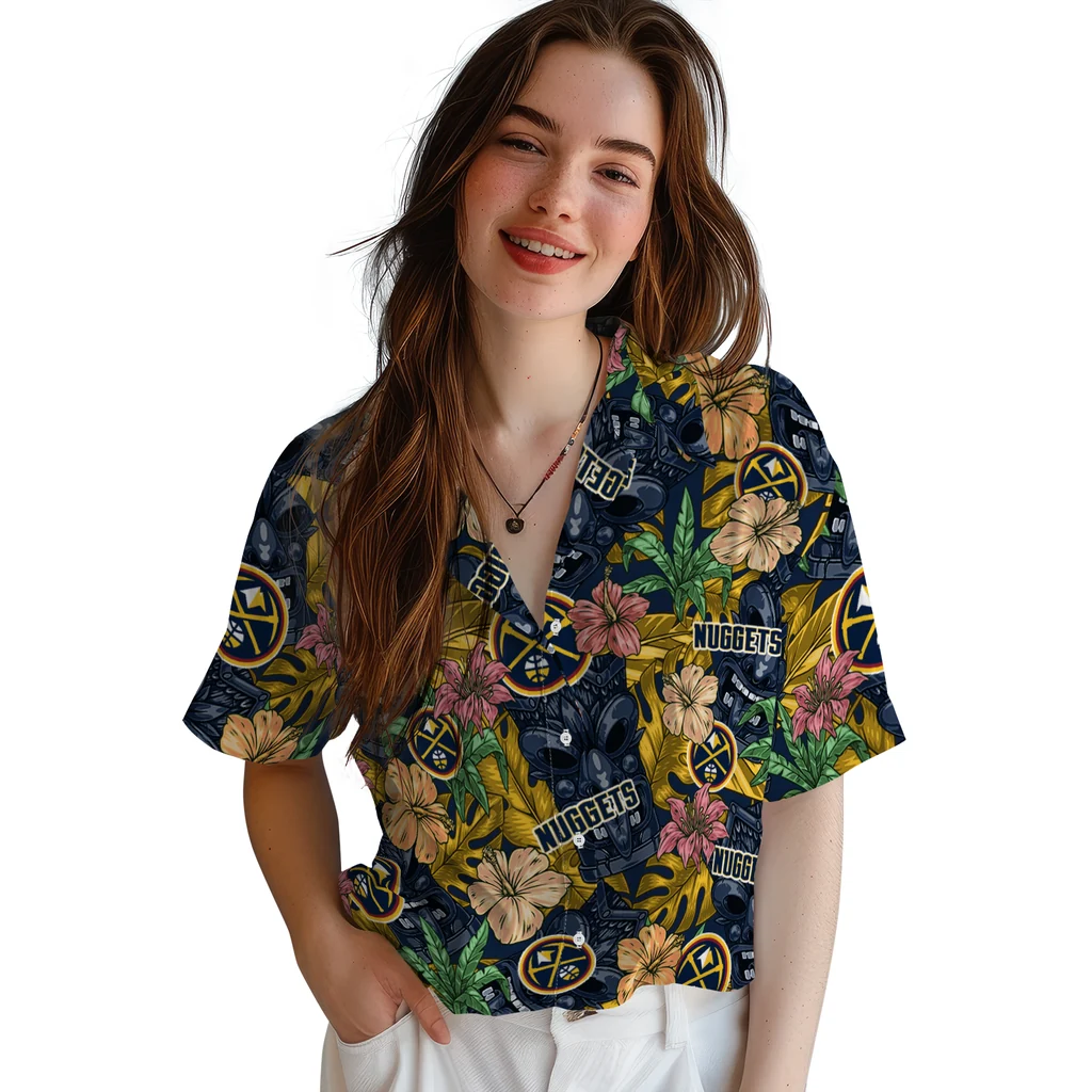 Denver Nuggets Hawaiian Shirt - Hibiscus Tiki Jungle denver nuggets tiki jungle blue hawaiian shirts latest model