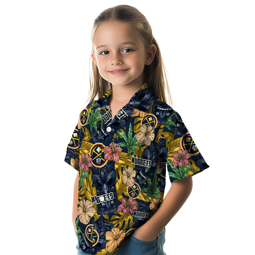 Denver Nuggets Hawaiian Shirt - Hibiscus Tiki Jungle denver nuggets tiki jungle blue hawaiian shirts premium grade