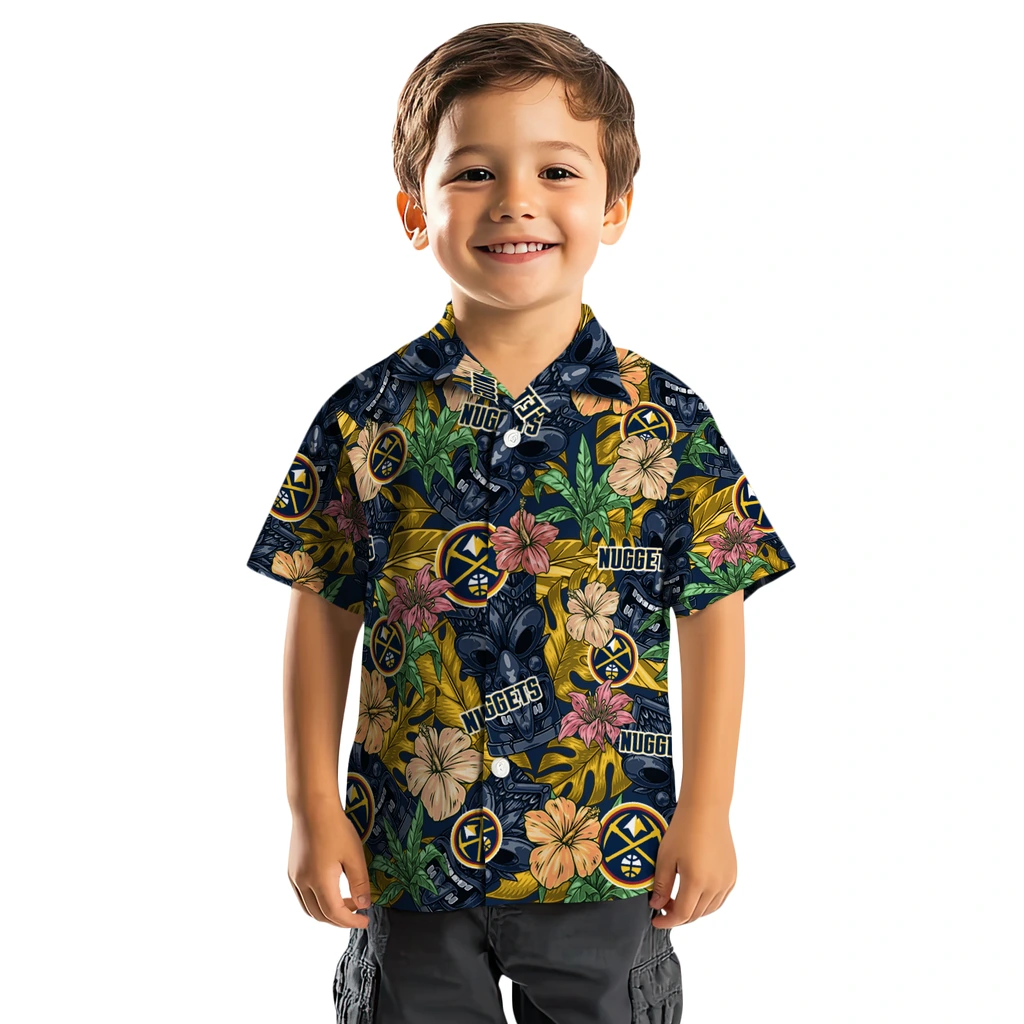 Denver Nuggets Hawaiian Shirt - Hibiscus Tiki Jungle denver nuggets tiki jungle blue hawaiian shirts top rated
