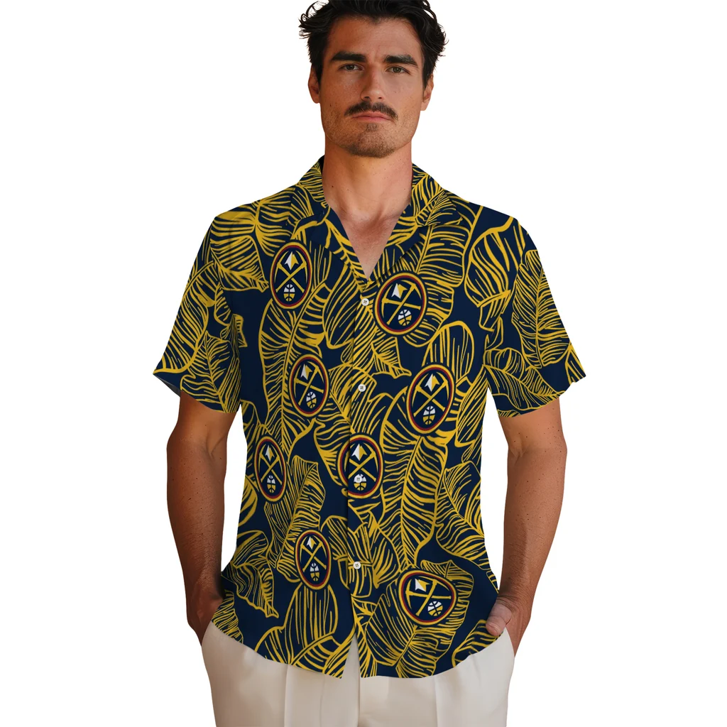 Denver Nuggets Hawaiian Shirt - Leaf Outline denver nuggets leaf outline blue hawaiian shirts fashion forward