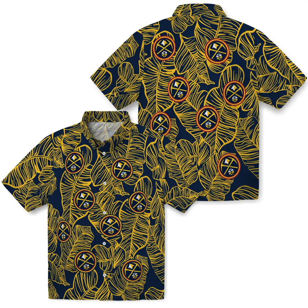 Denver Nuggets Hawaiian Shirt - Leaf Outline denver nuggets leaf outline blue hawaiian shirts high quality
