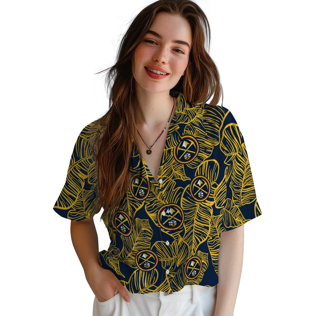Denver Nuggets Hawaiian Shirt - Leaf Outline denver nuggets leaf outline blue hawaiian shirts latest model