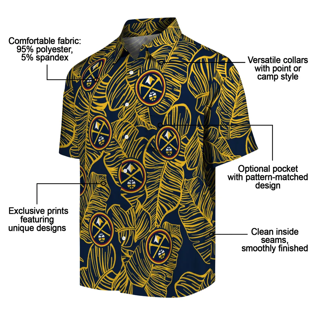 Denver Nuggets Hawaiian Shirt - Leaf Outline denver nuggets leaf outline blue hawaiian shirts new arrival