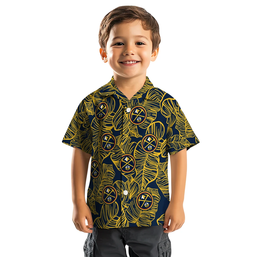 Denver Nuggets Hawaiian Shirt - Leaf Outline denver nuggets leaf outline blue hawaiian shirts top rated