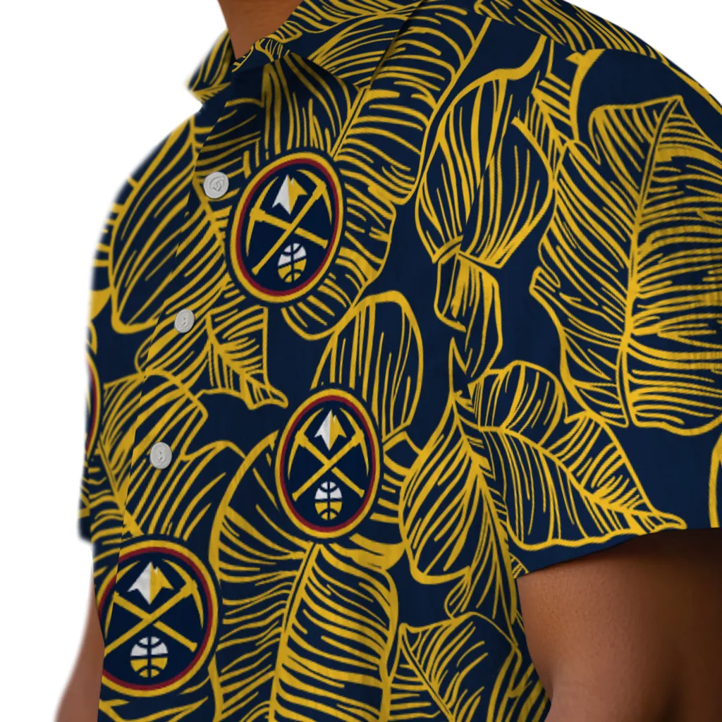 Denver Nuggets Hawaiian Shirt - Leaf Outline denver nuggets leaf outline blue hawaiian shirts trendy