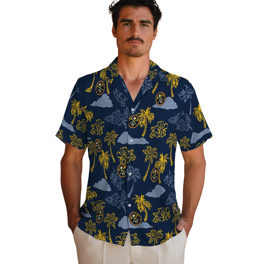 Denver Nuggets Hawaiian Shirt - Palm And Clouds denver nuggets palm and clouds blue hawaiian shirts fashion forward