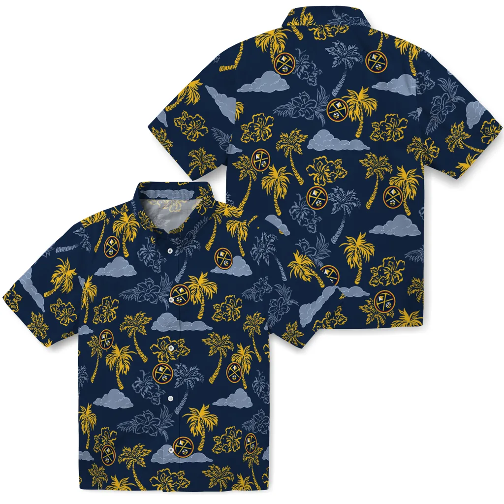 Denver Nuggets Hawaiian Shirt - Palm And Clouds denver nuggets palm and clouds blue hawaiian shirts high quality