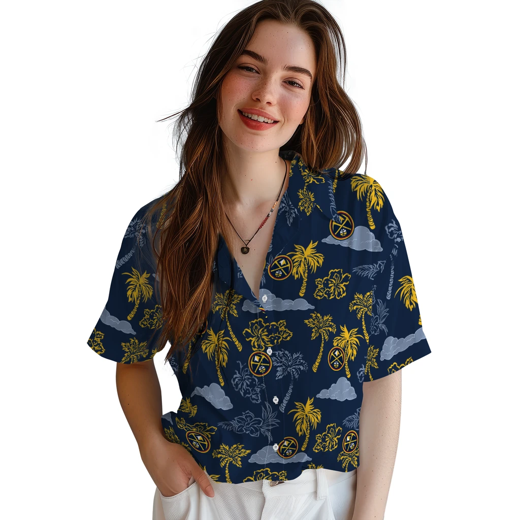 Denver Nuggets Hawaiian Shirt - Palm And Clouds denver nuggets palm and clouds blue hawaiian shirts latest model