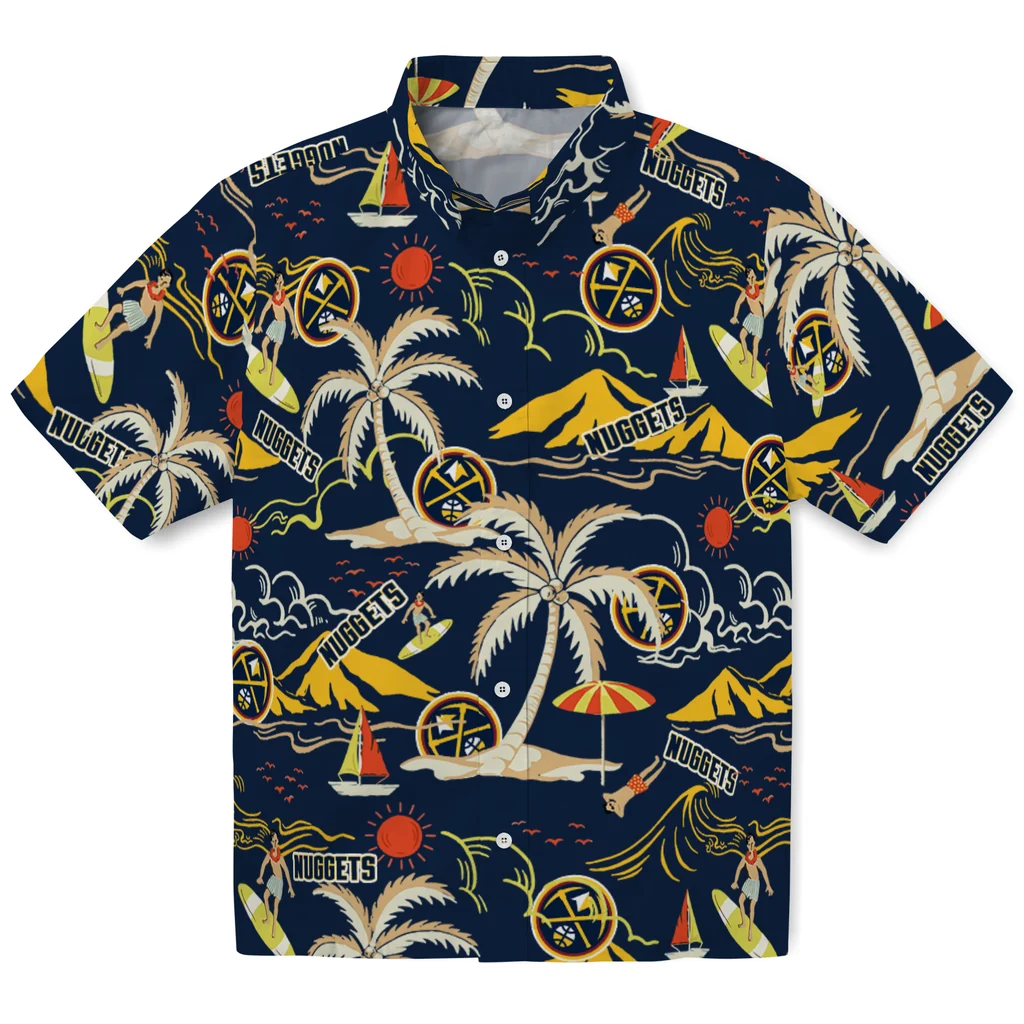 Denver Nuggets Hawaiian Shirt - Palm Tree Island denver nuggets palm tree island blue hawaiian shirts best selling