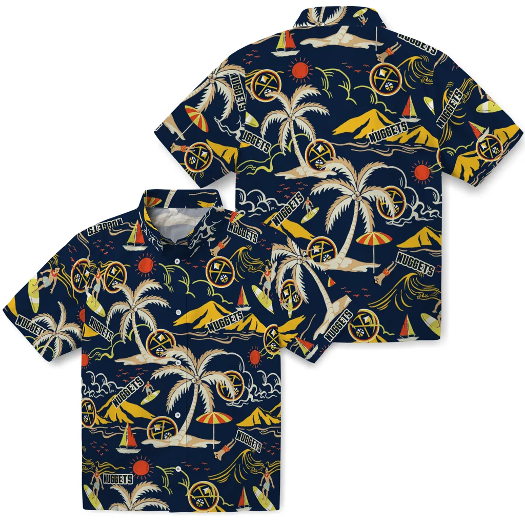 Denver Nuggets Hawaiian Shirt - Palm Tree Island denver nuggets palm tree island blue hawaiian shirts high quality