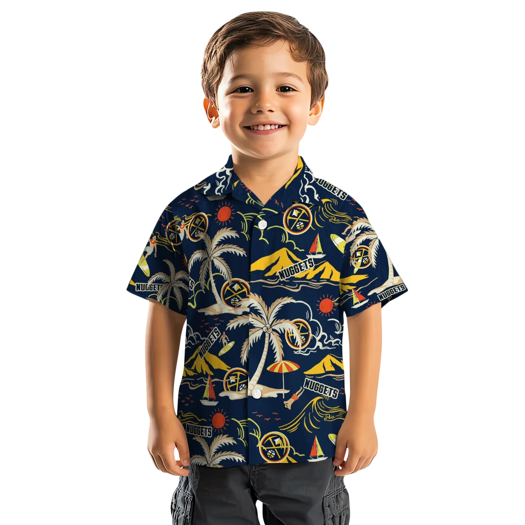 Denver Nuggets Hawaiian Shirt - Palm Tree Island denver nuggets palm tree island blue hawaiian shirts top rated