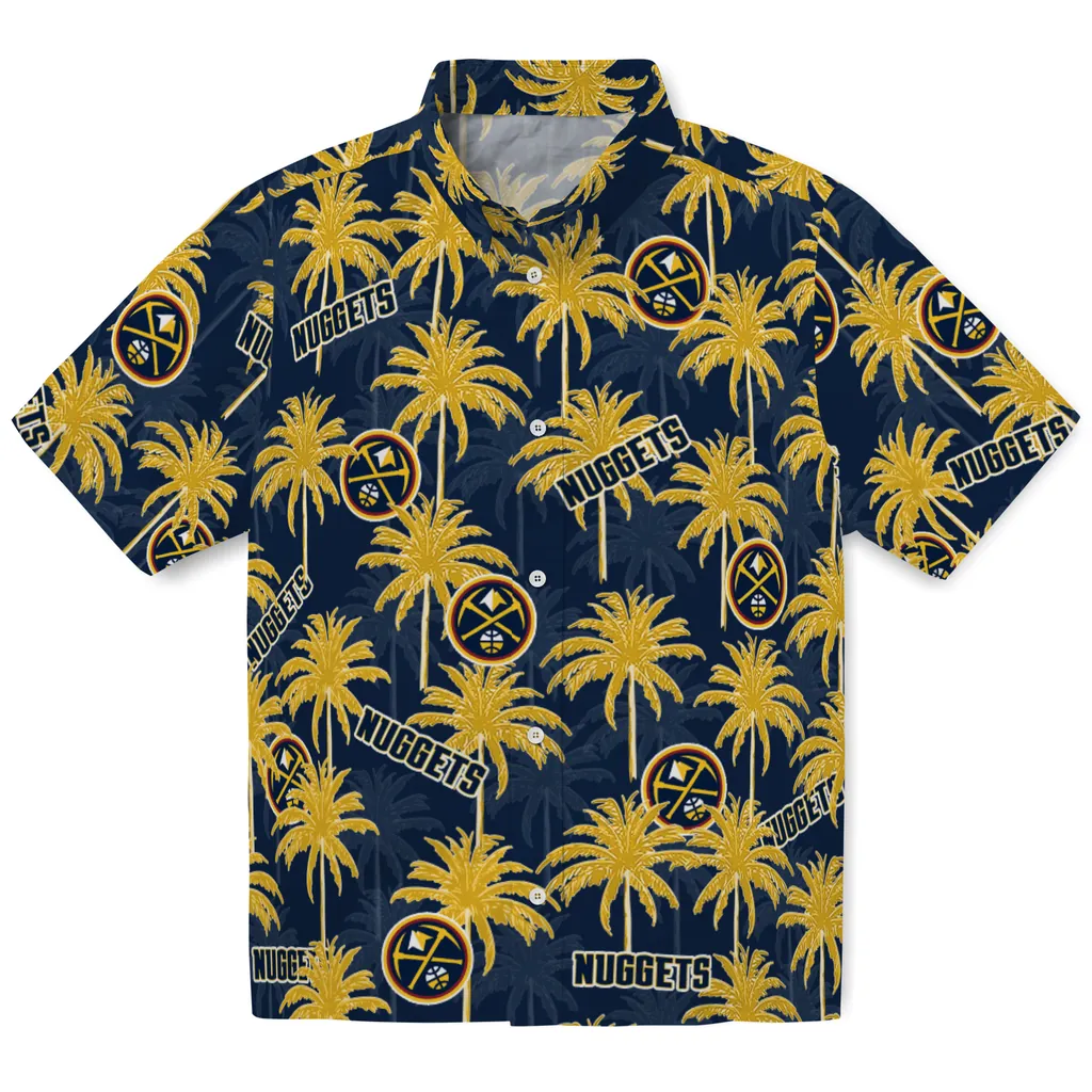 Denver Nuggets Hawaiian Shirt - Palm Tree Motif denver nuggets palm grove blue hawaiian shirts best selling