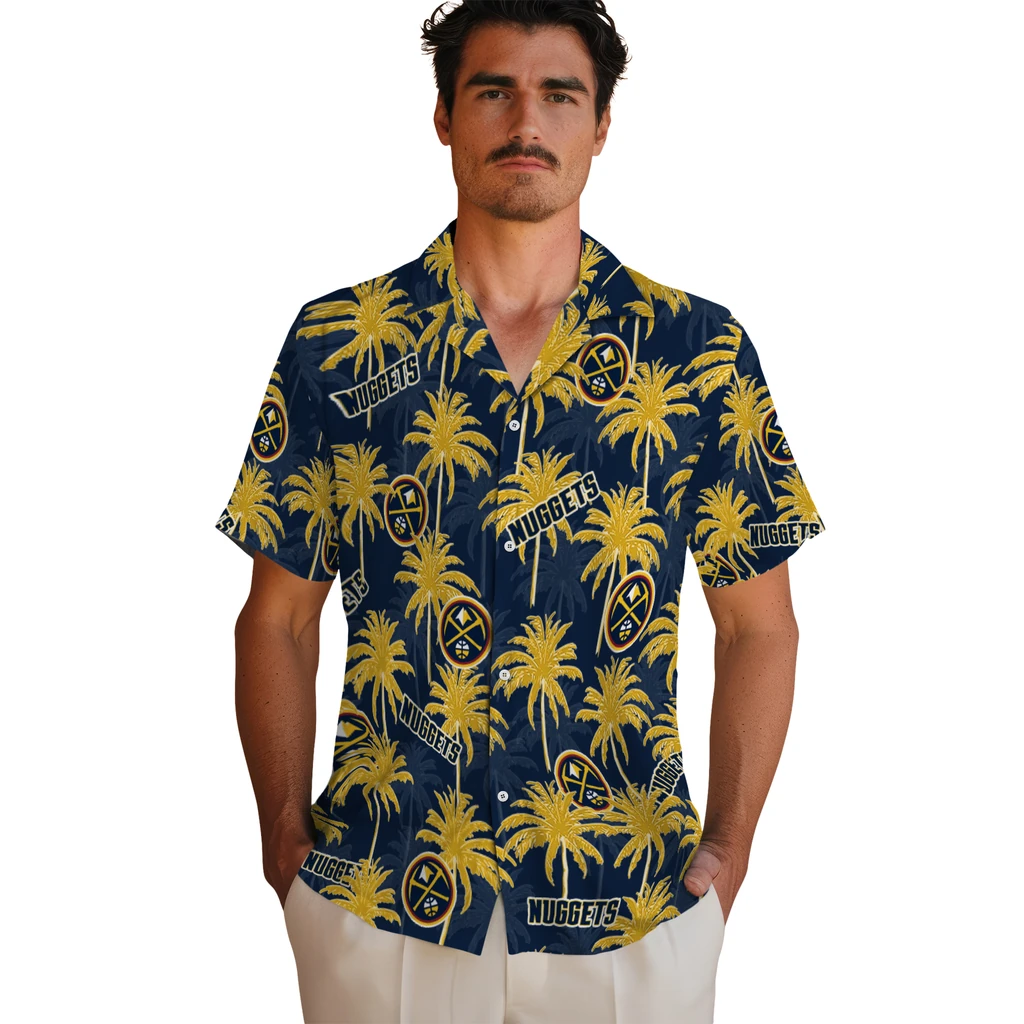 Denver Nuggets Hawaiian Shirt - Palm Tree Motif denver nuggets palm grove blue hawaiian shirts fashion forward