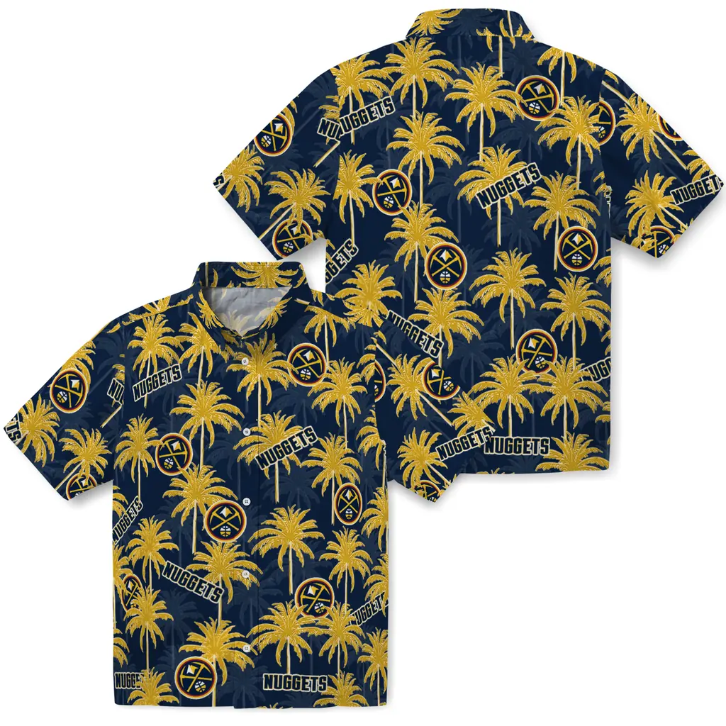 Denver Nuggets Hawaiian Shirt - Palm Tree Motif denver nuggets palm grove blue hawaiian shirts high quality