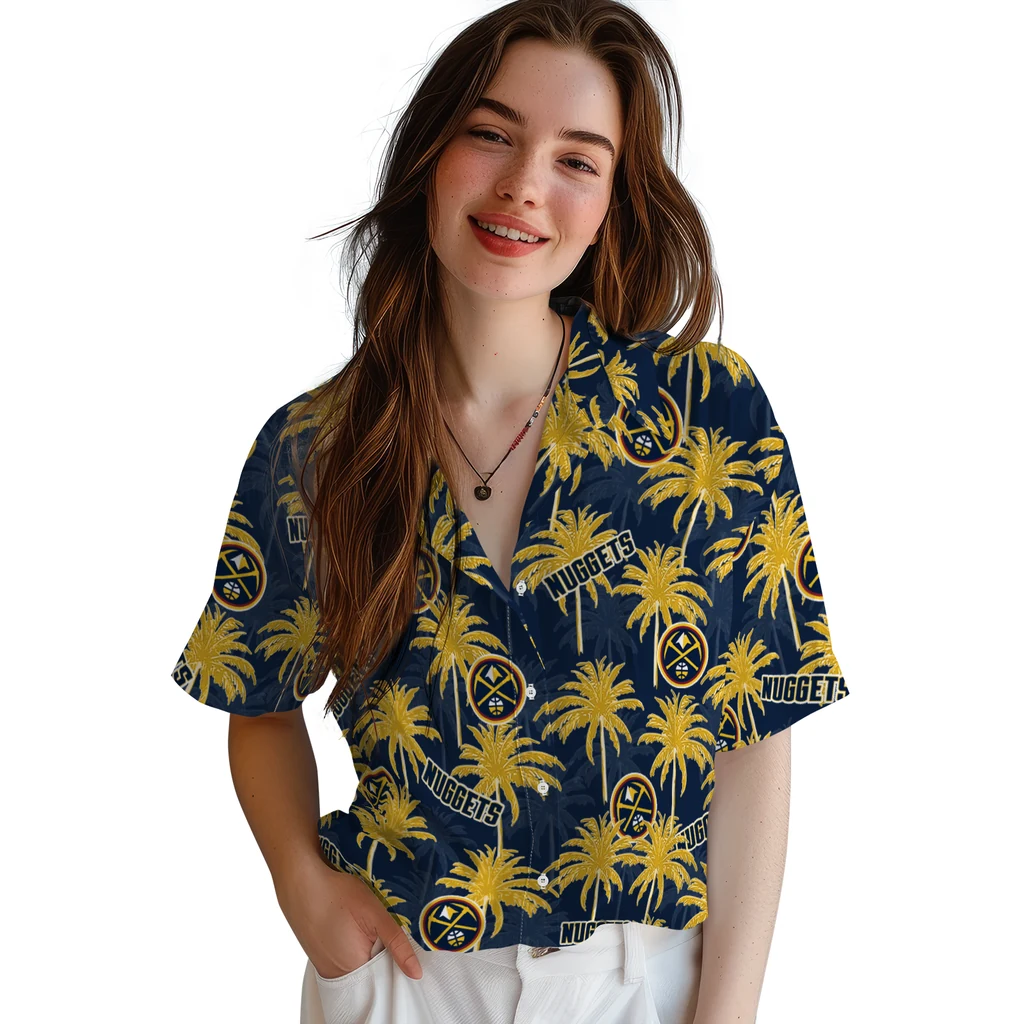 Denver Nuggets Hawaiian Shirt - Palm Tree Motif denver nuggets palm grove blue hawaiian shirts latest model
