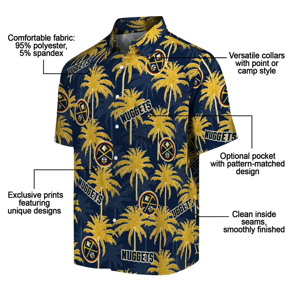 Denver Nuggets Hawaiian Shirt - Palm Tree Motif denver nuggets palm grove blue hawaiian shirts new arrival