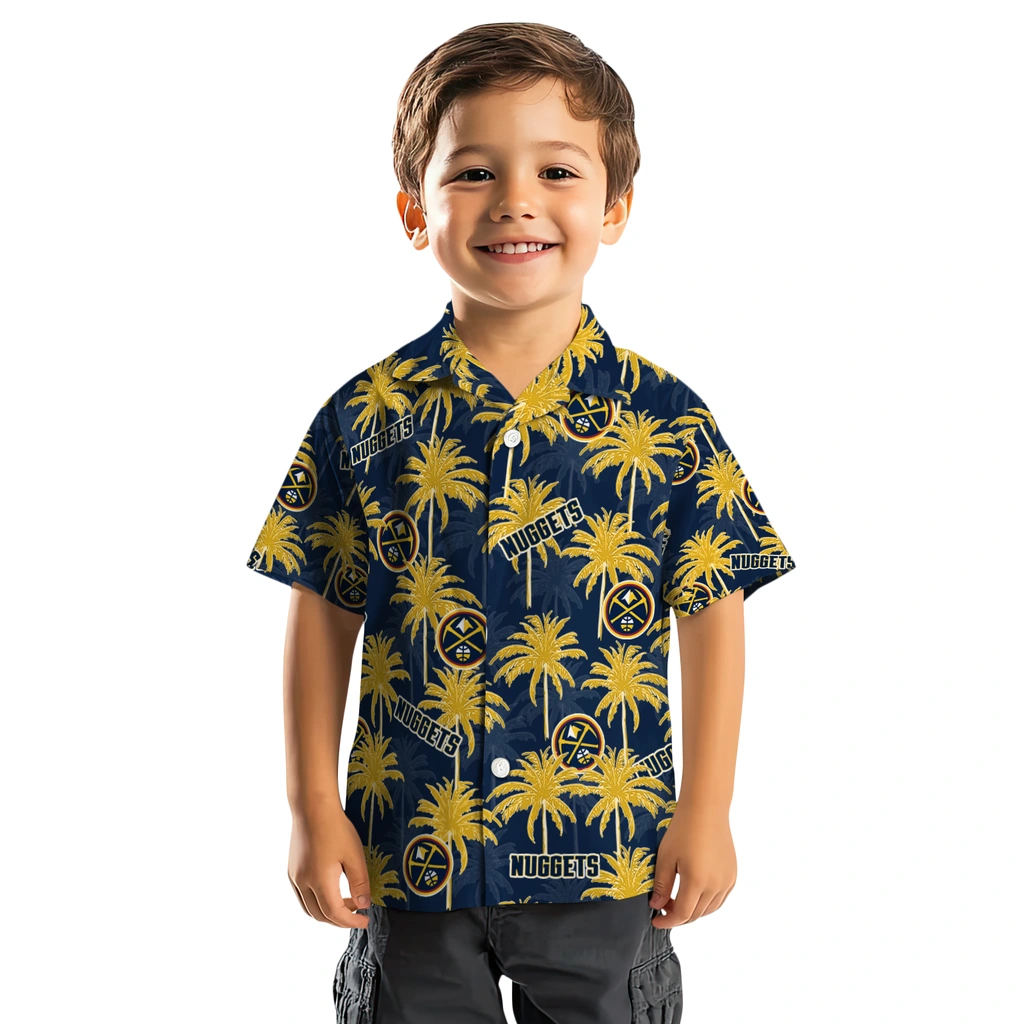 Denver Nuggets Hawaiian Shirt - Palm Tree Motif denver nuggets palm grove blue hawaiian shirts top rated