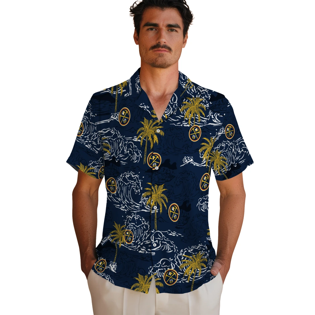 Denver Nuggets Hawaiian Shirt - Wave Palm denver nuggets wave palm blue hawaiian shirts fashion forward