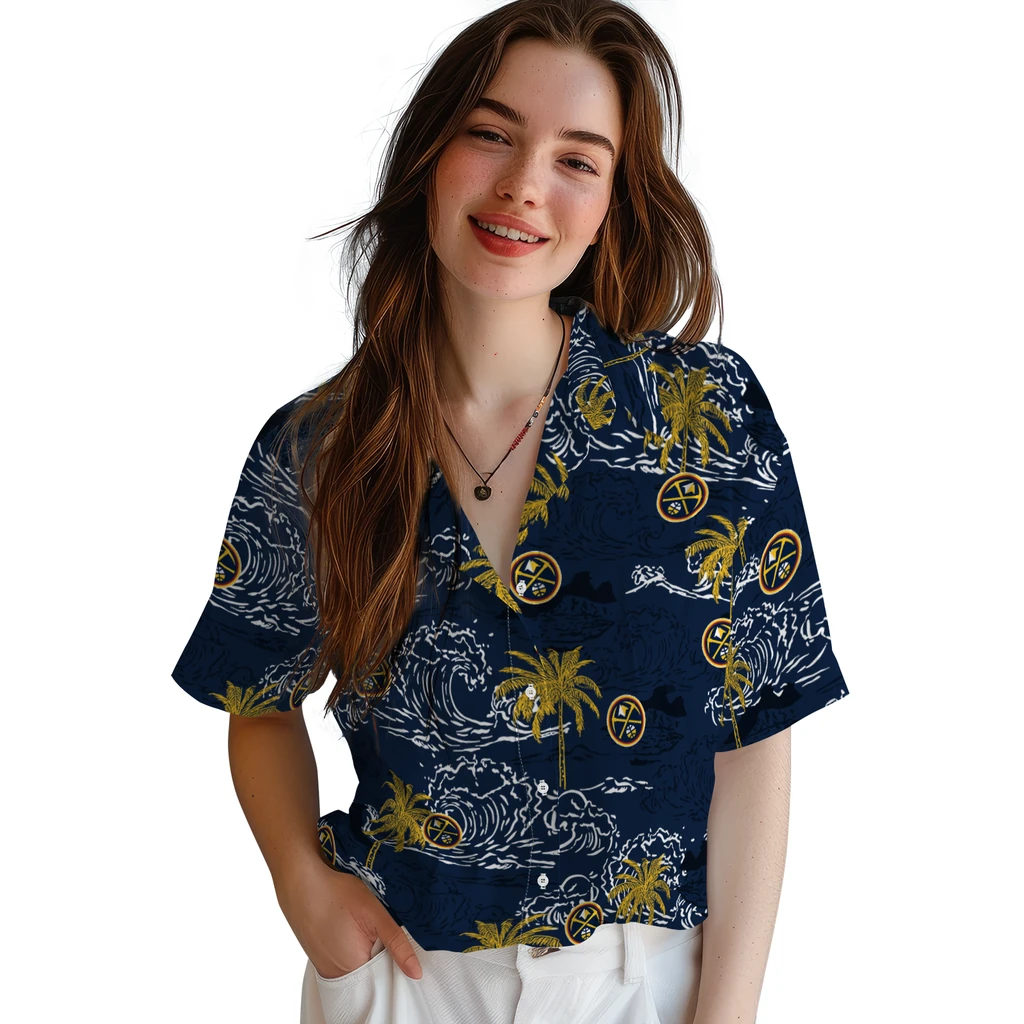 Denver Nuggets Hawaiian Shirt - Wave Palm denver nuggets wave palm blue hawaiian shirts latest model