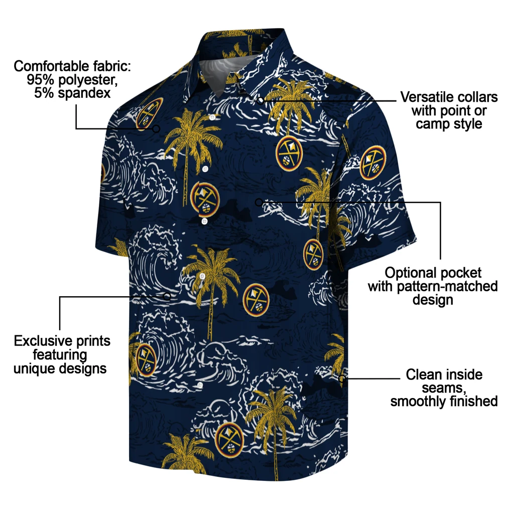 Denver Nuggets Hawaiian Shirt - Wave Palm denver nuggets wave palm blue hawaiian shirts new arrival