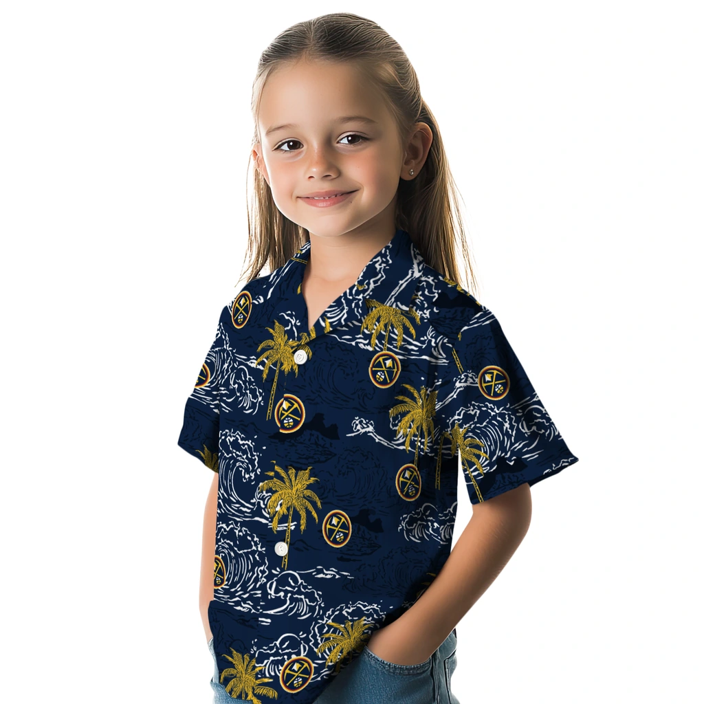 Denver Nuggets Hawaiian Shirt - Wave Palm denver nuggets wave palm blue hawaiian shirts premium grade