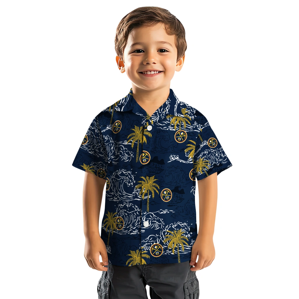 Denver Nuggets Hawaiian Shirt - Wave Palm denver nuggets wave palm blue hawaiian shirts top rated