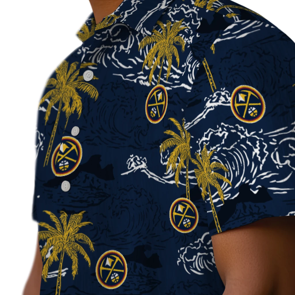 Denver Nuggets Hawaiian Shirt - Wave Palm denver nuggets wave palm blue hawaiian shirts trendy