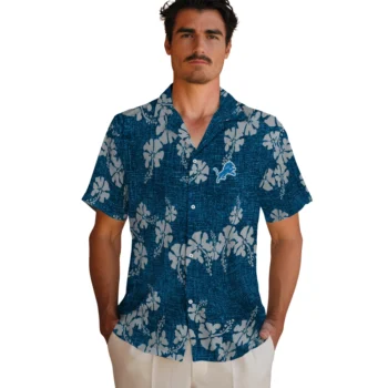 detroit lions hibiscus petals blue hawaiian shirts fashion forward
