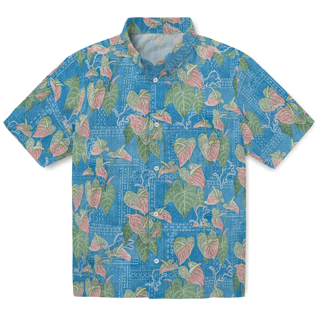 Detroit Lions Hawaiian Shirt - Anthurium Overlay detroit lions anthurium overlay blue hawaiian shirts best selling