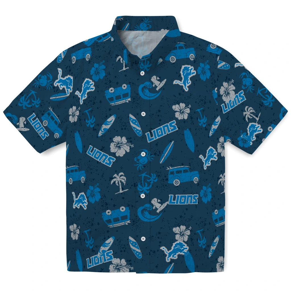 Detroit Lions Hawaiian Shirt - Beach Vibe detroit lions beach vibe navy hawaiian shirts best selling