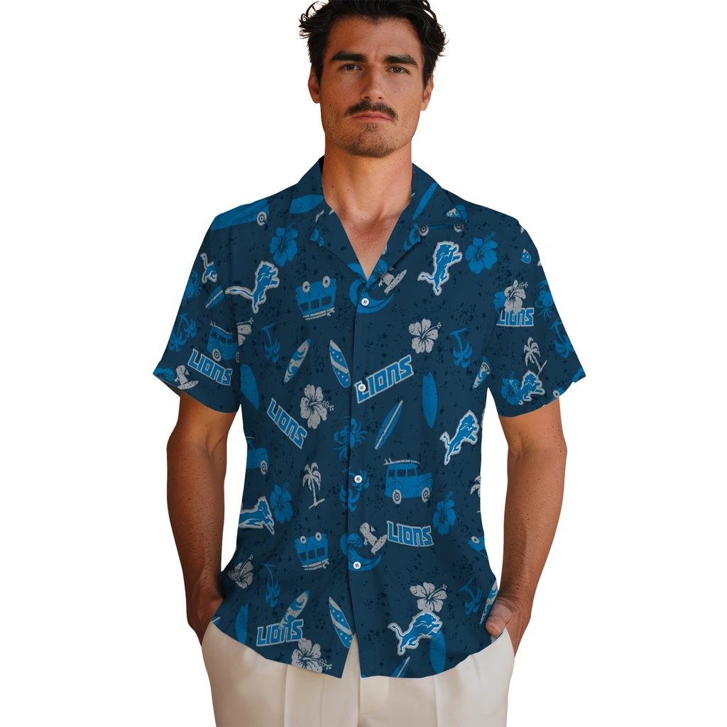 Detroit Lions Hawaiian Shirt - Beach Vibe detroit lions beach vibe navy hawaiian shirts fashion forward