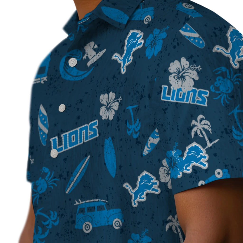Detroit Lions Hawaiian Shirt - Beach Vibe detroit lions beach vibe navy hawaiian shirts trendy