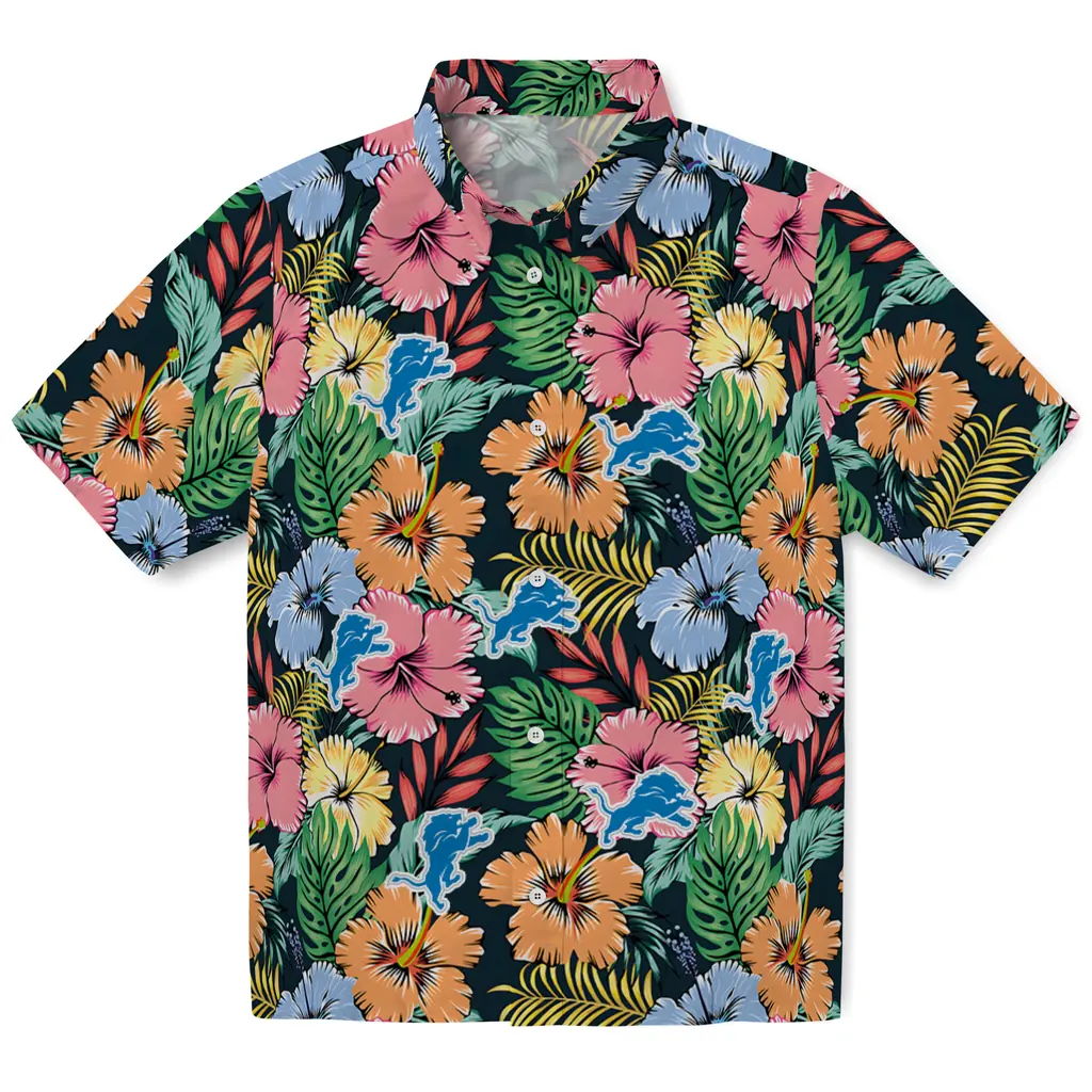 Detroit Lions Hawaiian Shirt - Brilliant Hibiscus Garden detroit lions brilliant hibiscus garden hawaiian shirts best selling