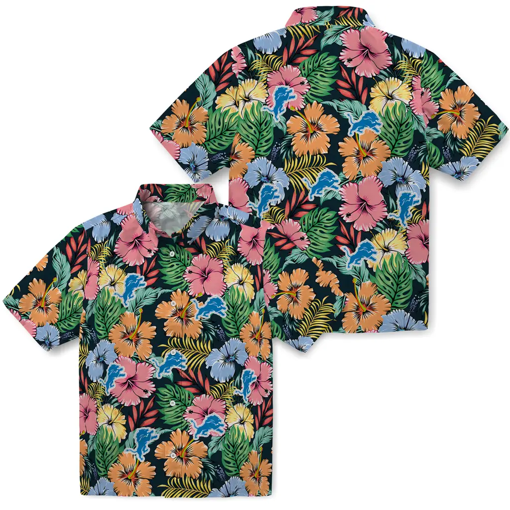 Detroit Lions Hawaiian Shirt - Brilliant Hibiscus Garden detroit lions brilliant hibiscus garden hawaiian shirts high quality