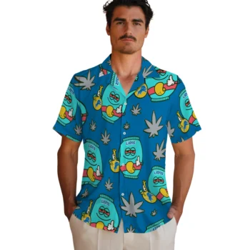 detroit lions bong smile blue hawaiian shirts fashion forward