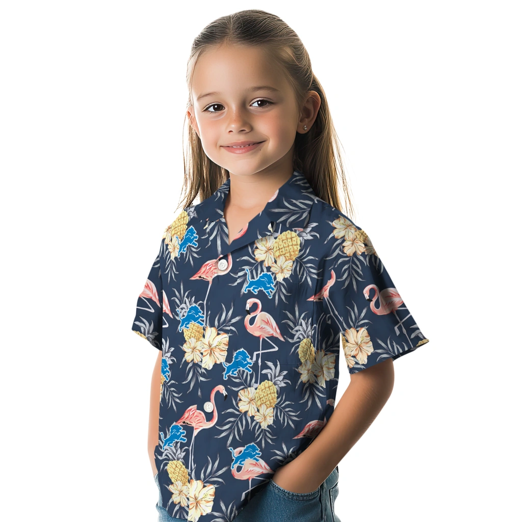 Detroit Lions Hawaiian Shirt - Flamingo Hibiscus detroit lions flamingo hibiscus navy hawaiian shirts premium grade